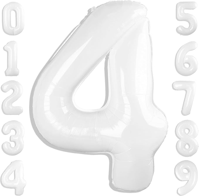 40 Inch Large Numbers Balloon, 4 White Ballon for 4th 14 40 44 Birthday Party, Balloon 4 Number for Graduations Wedding Supplies