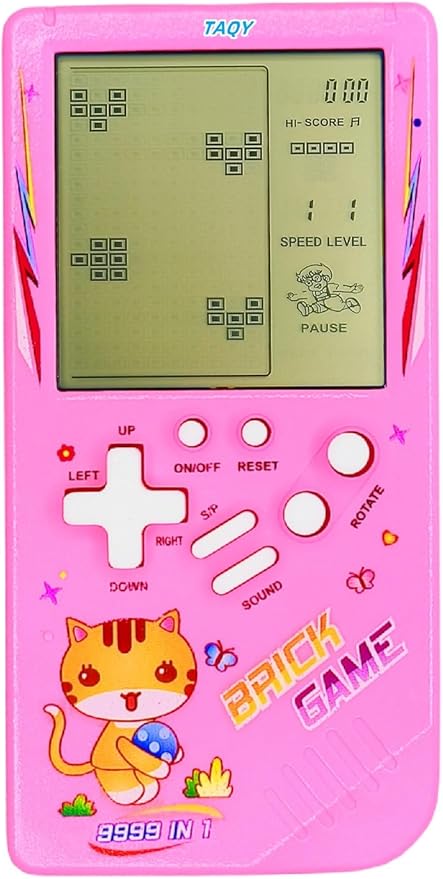 Cute Cat Pattern Block Game Console 23 Brick Games Racing/Tank Battle Retro Mini Game Machine Children's Game Console 70/80/90's Nostalgic Gifts Puzzle Toy Handheld Portable Game Device (Pink)