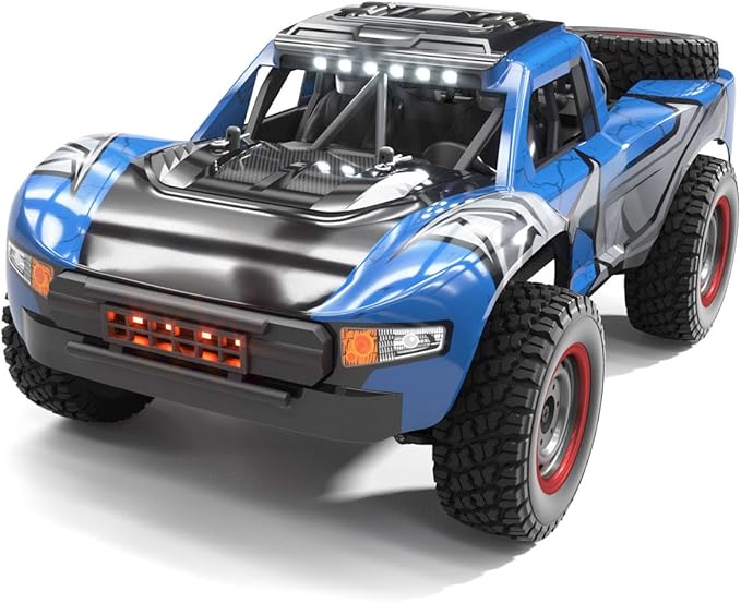 1/14 2.4GHz Remote Control High Speed Car 48KM/H 4 * 4 Off Road Vehicle Q130A RTR Car Carbon Brush Motor ESC LED Lights Battery Hobby Grade Model for Adult Hobby(Blue)
