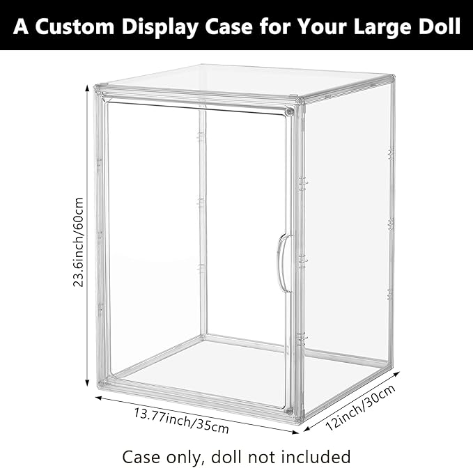 XL Display Case for Big Labubu POP MART Doll - with Magnetic Door, Acrylic Clear Dustproof Large Toy Showcase, Box Stackable Storage Cabinet - Compatible with 24 inch Oversized Plush Dolls