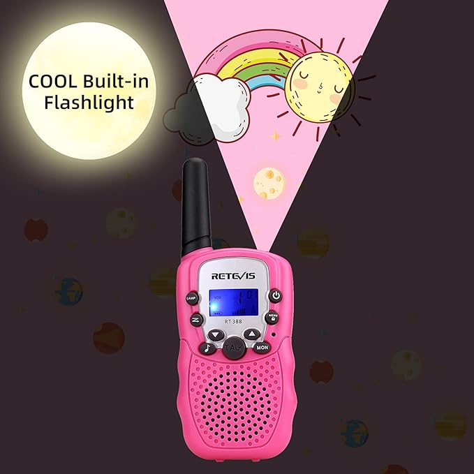 Retevis RT388 Walkie Talkies for Kids, Birthday Gifts for 6 7 8 9 10 11 12 Year Old Girls, 22 CH LCD Flashlight, Pink Walkie Talkies Easter Gifts Toys for Girls(Pink, 2 Pack)