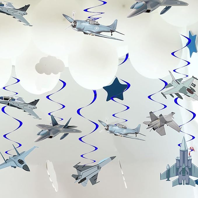Air Force Hanging Swirls Party Decorations Top Airforce Gun Airplane Pilot Birthday Party Supplies Aircraft Fighter Jet Party Decor Whirls Ceiling Swirls Streamers Aviation Plane Theme Party Backdrop