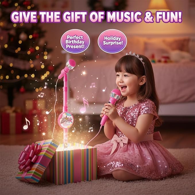 The All-in-One Microphone Toy, 2026 New Kids Karaoke Machine Toys with Adjustable Stand, Colorful Lights, and Echo Effect, for Boys and Girls Christmas Birthday (2PCS B)