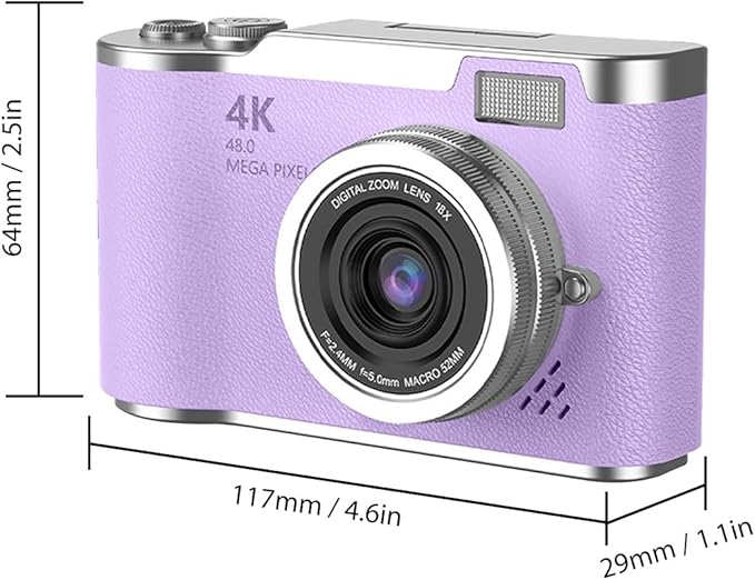 Denash Foldable Screen Kids and Beginners Camera,4K Digital Camera for Photography,48MP Digital Foldable Support 16X Zoom with Flip Scree (Purple)