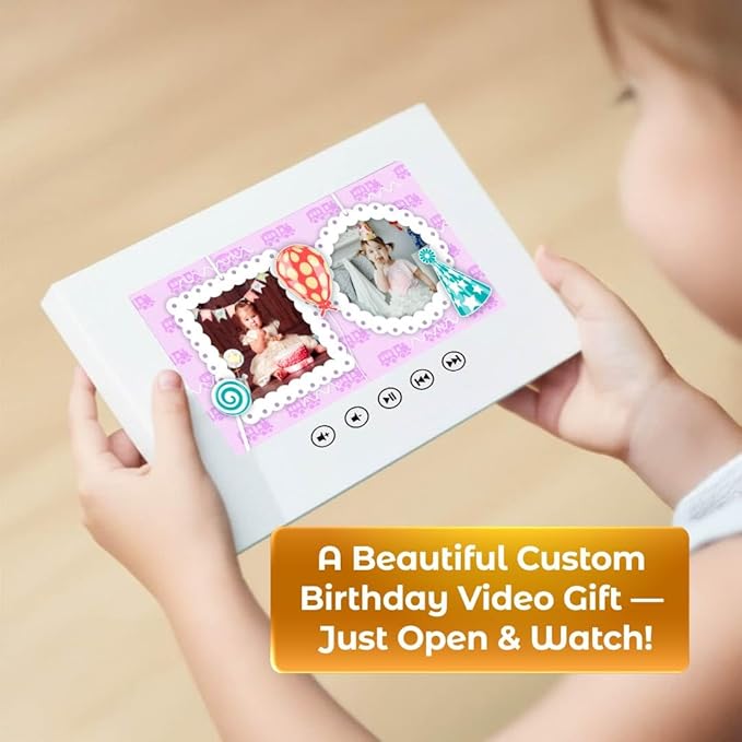 Infant Personalized Birthday Video Greeting Card – Create Slideshow with Your Photos – Adorable Gift for Babies – 7-Inch Digital Screen, 4GB Storage, Rechargeable Battery, USB Charging