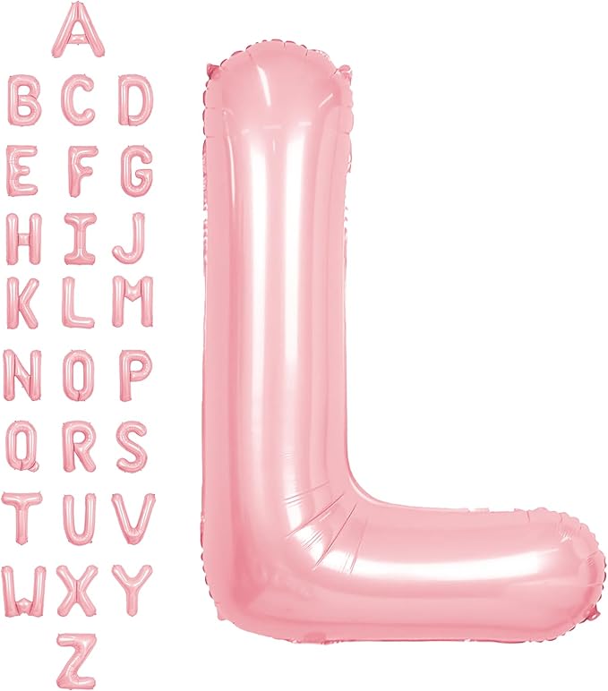 SUWEN 40 Inch Pink Large L Letter Balloons Big Foil Helium Letter Balloons A-Z Jumbo Mylar Happy Birthday Party Decorations for Girl Anniversary Party Supplies