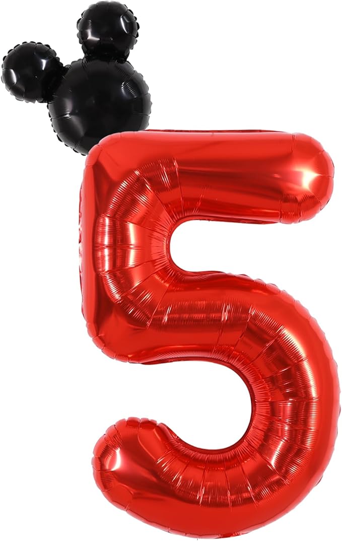 Vuzvuv 40 Inch Mouse Number Balloon No.5, Black Mouse Head Balloon and Red Giant Giant Number Five Balloon for Birthday, Mouse Theme Party Supplies, Baby Shower,Anniversary Decoration