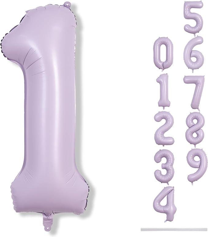 40 Inch Light Purple Number 1 Balloon for 1st Birthday Decoration, Large Pastel Purple Mylar Foil Number Balloons 0-9 for Girls, Lavender One Helium Balloons for Women 1st Anniversary Party Supplies