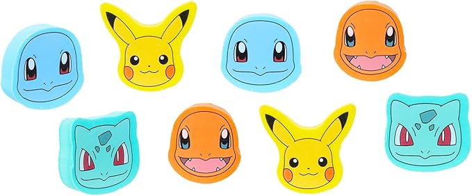 Pokemon Party Favor Set - Bundle with 8 Pokemon Erasers Featuring Pikachu, Squirtle, Bulbasaur, Charmander Plus Pokemon Cards, More | Pokemon Party Supplies Kit for Kids, Boys, Girls