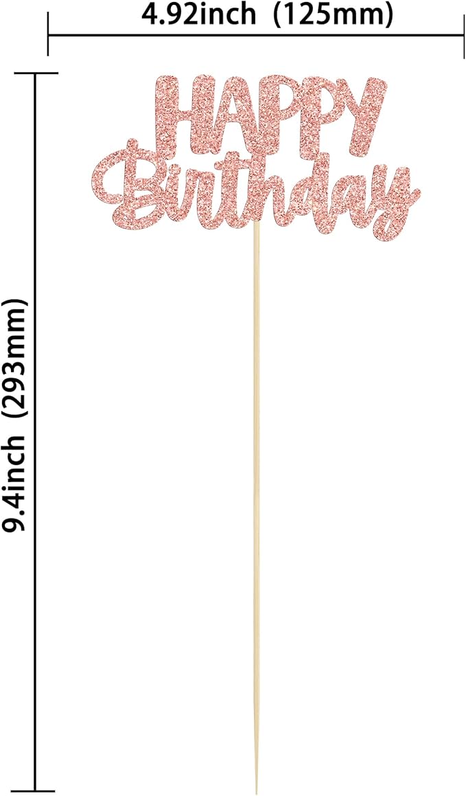 Gyufise 12Pcs Happy Birthday Centerpieces Sticks Double Sided Glitter Birthday Party Decorations Anniversary Table Flower Centerpiece for Celebrating Party Supplies Rose Gold