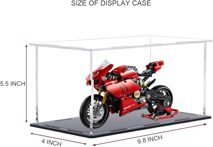 Clear Acrylic Display Case,Self-assembly Display box with black acrylic base,Countertop Box Cube Organizer Stand Riser Dustproof Protection Showcase for action Figures toys Collectibles(10x4x5.7 inch)