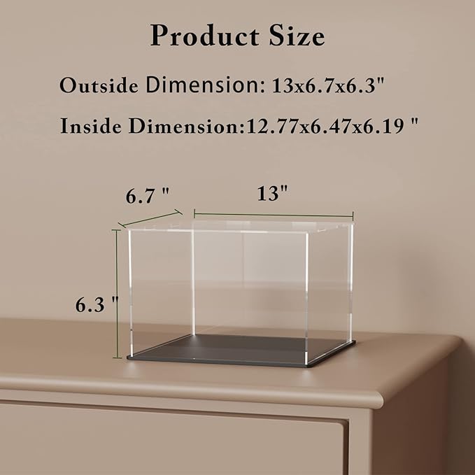 Clear Acrylic Display Show Case with Black Acrylic Base for 1:18 Scale Car Model, Simple Self-Assembly Dustproof Showcase, Cube Countertop Box for Vehicle Toys, Collectibles (13x6.7x6.3 inch)
