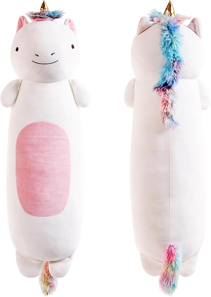 22” Long Unicorn Plush Body Pillow, Cute Colorful Unicorn Stuffed Animals, Unicor Squishy Soft Plushies Toy, Gifts for Kids Girls and Boys, Birthdays