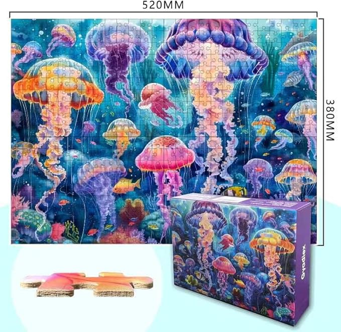 Colorful Jellyfish 500 Piece Puzzle for Adults Beautiful Underwater Vibrant Ocean Coral Fish Landscape Jigsaw Puzzle with Letters on Back Nature Fun Family Seniors Puzzle