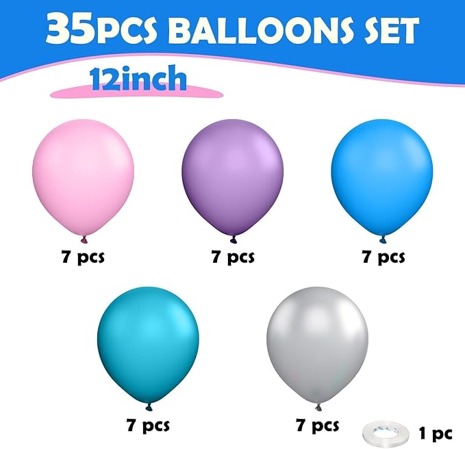 Pink Blue Purple Balloons, 12 Inchs Blue Pink Metallic Silver Cartoon Theme Balloons for Kids Birthday Hawaii Tropical Party Supplies Video Gaming Baby Shower Party Decorations