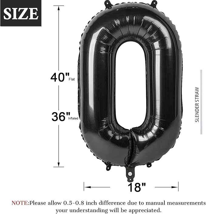 40 Inch Black Number Balloon 0-9(Zero-Nine), Big Size Happy Birthday Balloon, Foil Helium Big Number Balloon for Birthday Celebration Decorations Graduations Anniversary Photo Shoot
