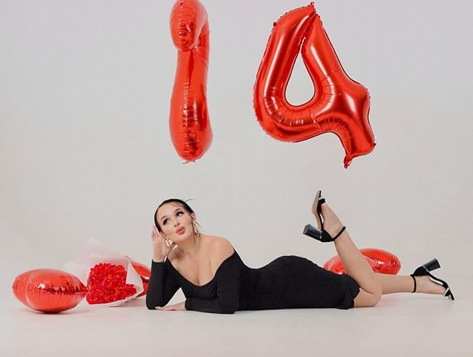 40 Inch Big Red 4, Balloon Number Large Foil Helium Number Balloons 0-9 Jumbo Giant Happy 4th Birthday Party Decorations for Boy or Girl Huge Mylar Anniversary Party Supplies