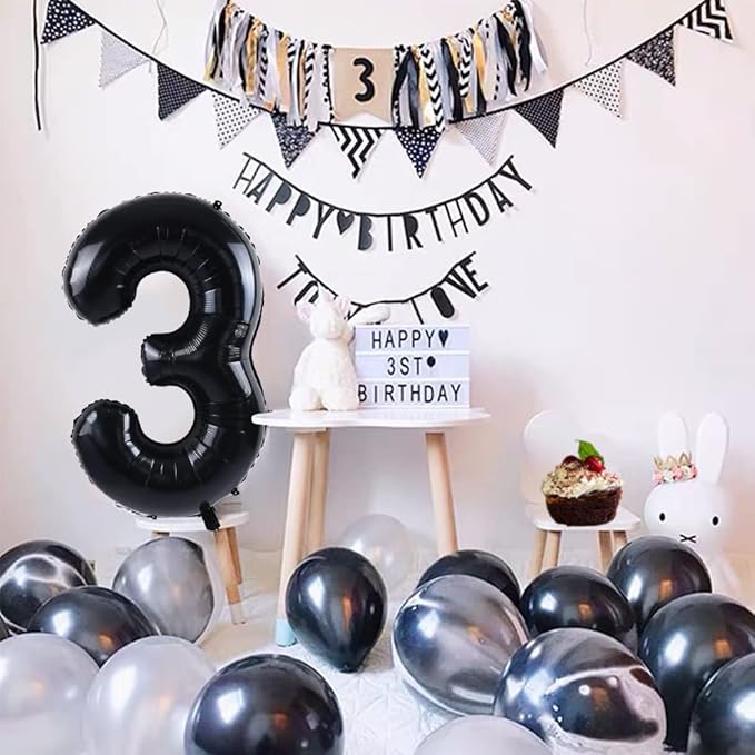 TONIFUL 40 Inch Black Large Numbers0-9, Number 1 Digital 1 Helium Balloons,Foil Mylar Big Number Balloons for 2026 Graduation New Year Eve Birthday Party supplies Decorations