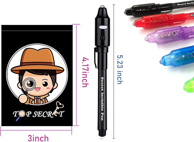SCStyle 12 Pcs Party Favors | 6 Invisible Ink Pen and 6 Mini Notepads Spy Pen with UV Light Birthday Party,Writing Secret Information Easter Day Halloween Christmas Party Bag Gifts for Students