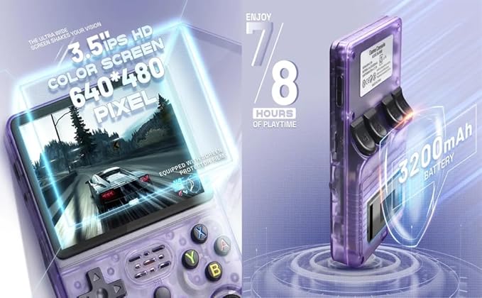 2025 New R36S Retro Pro MAX, Retro Handheld Game Console, Built-in 15000+ Classic Games, 3.5 Inch IPS Screen, Linux System, 3500 mAh Battery, Portable, Pocket Size, Mini Arcade, Built-in 64G, Wi-fi