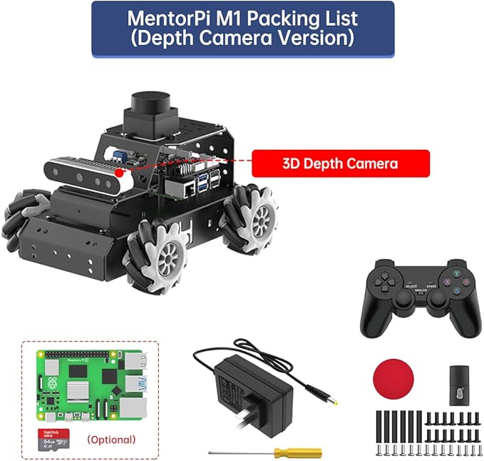 HIWONDER Robot Car with ChatGPT Large AI Models, 3D Depth Camera Mecanum-Wheel Chassis ROS2-HUMBLE Lidar SLAM Mapping Navigation Autonomous Driving, MentorPi M1 Standard Kit with Raspberry Pi5 4GB