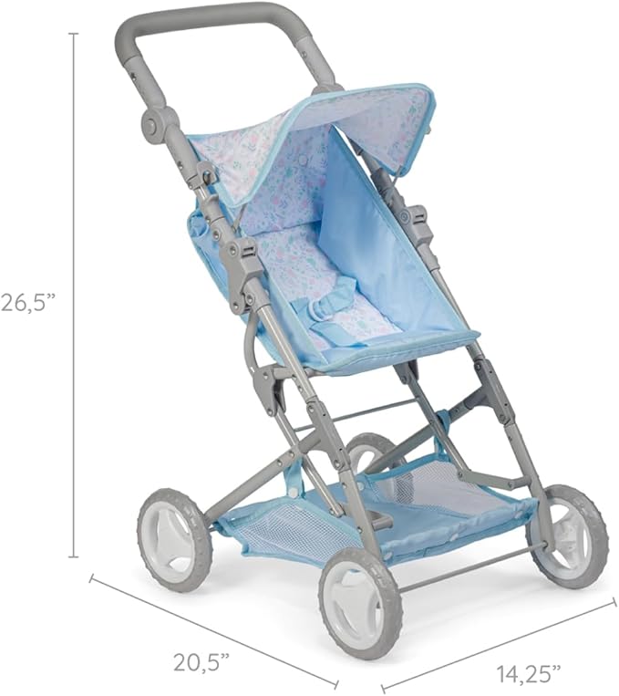 JC Toys - Berenguer Boutique | Fashionable Stroller with Canopy and Storage | Simple Folding |Blue Accessory Collection | for Dolls up to 18" | Ages 3+