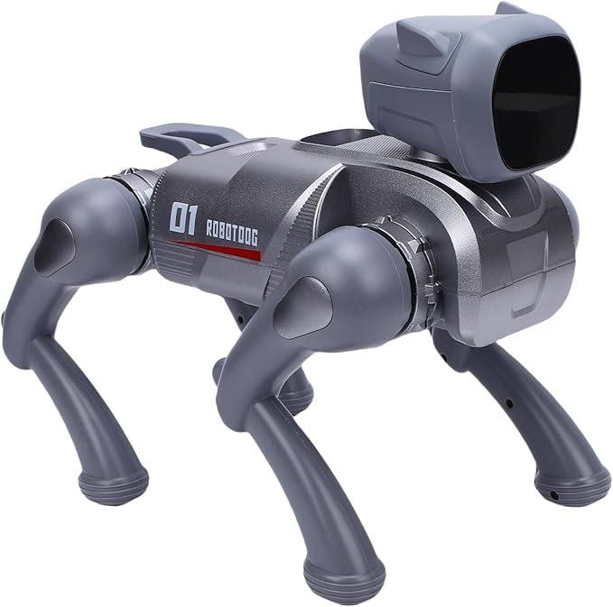Drfeify AI Robot Dog, Programmable Interactive Robotic Pet with Voice Control, 2.4G Remote, App Control, Multiple Actions, for Kids Adults Coding Entertainment (Gray)