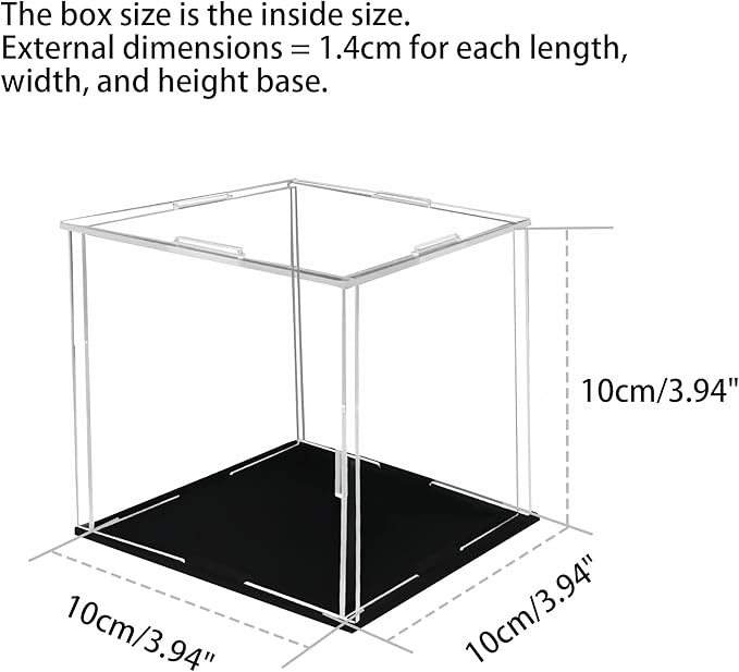 10 x 10 x 10cm Acrylic Clear Display Case Perspex Box Display Cabinets for Collectables, Assemble Countertop Dustproof Protection Showcase for Toys Models Action Figures