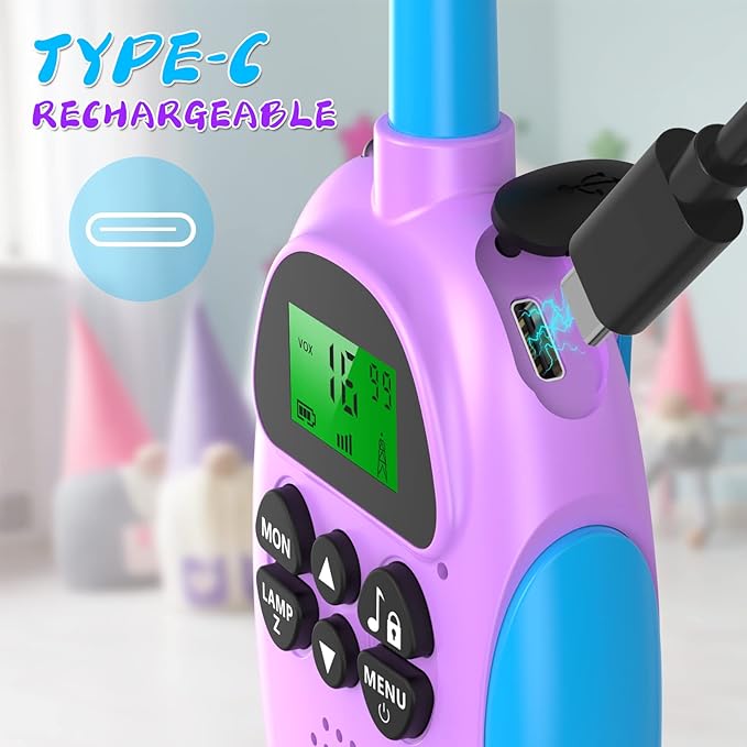 Walkie Talkies for Kids Adult, 2 Pack Rechargeable Kids Walkies Talkies, 3km Long Range, 22 Channels, Indoor Outdoor Toys for Camping, Hiking, Family Games, Toys for Boys Girls Ages 3-12