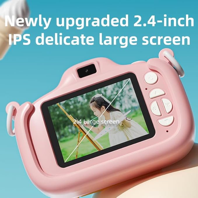 Kids Camera, 1080P 48MP Front Selfie Toddler Camera, 2.4 inch Big Screen Toy Camera, 8X Zoom in Chritmas Birthday Gift Cameras for Kids Boys Girl Age 2 3 4 5 6 7 8 9 10 11 12, Yellow