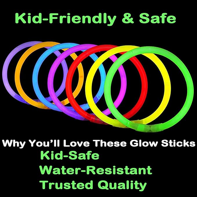 100PCS Glow Sticks Bulk Party Pack, Halloween Glow Sticks For Kids Camping, Glow In The Dark Sticks,8” Glow Party Supplies Bracelets with Connectors