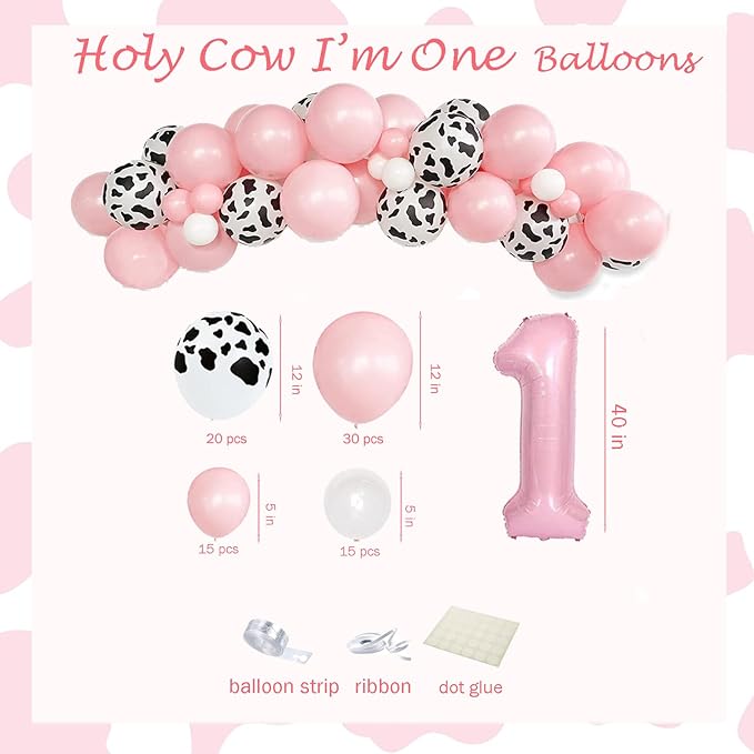 Holy Cow I'm One Birthday Decorations, 1st Birthday Decorations Girl, Cow First Birthday Party Supplies Girl, Cow Print One Year Old Birthday Decorations, First Birthday Girl Decorations