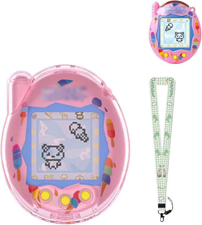 Protective Case for Tamagotchi Connection – Clear PC Hard Shell Cover for Tamagotchi Connection Electronic Pet,Waterproof Sweatproof Washable Shockproof Anti-Drop 360° Full Protection(Clear+Pink)