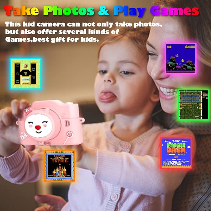 Kids Selfie Camera,Christmas Birthday Gifts for Boys Age 3-9,HD Digital Video Cameras for Toddler,Toy for 3 4 5 6 7 9 Year Old Teens with 32GB SD Card,Kids Toys Gifts for Birthday (Pink)