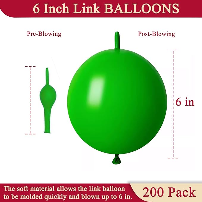 200 Pcs Linking Balloons 6 Inch Link Balloons for Birthday Wedding Party Festival Decorations (Green)