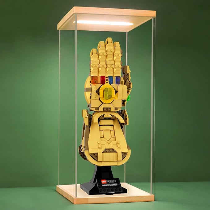 NONEMEY Acrylic Display Case with Led light for Lego 76191 76223，Assemble Clear Acrylic Display Case Stand Dustproof Protection Showcase Organizer Box for Action Figures (6.3x7.5x14.5inch, 16x19x37cm)