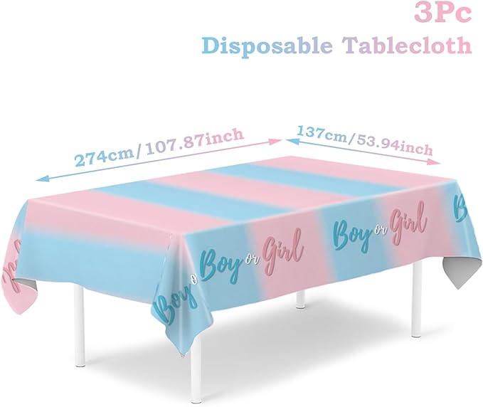 3PCS Plastic Gender Reveal Tablecloths,Gender Reveal Party Supplies Disposable Pink and Blue Table Cover for Boy or Girl GenderReveal Parties Baby Shower Birthday Party Decorations, 51.2X 86.6inch