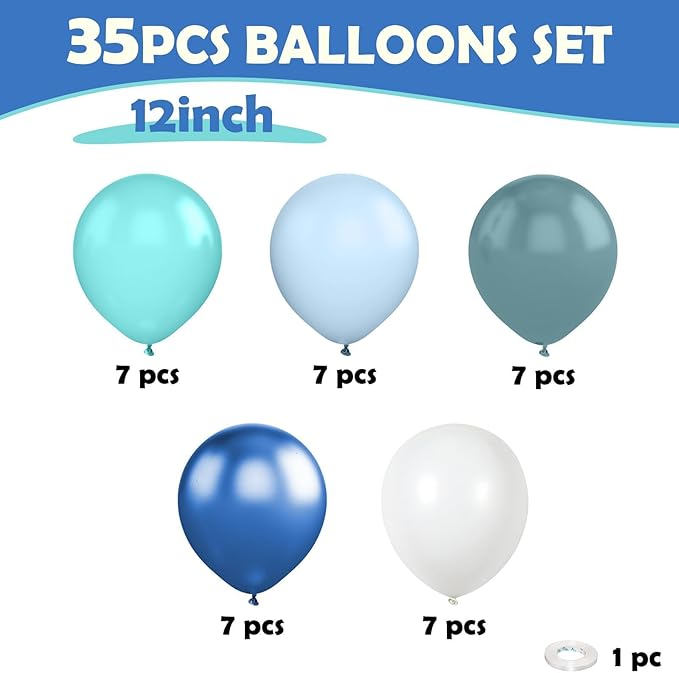 Ocean Themed Party Balloons, 12 Inches Turquoise Teal Blue Clear Metallic Balloons for Ocean Shark Sea Themed Pool Party Baby Shower Birthday Beach Decorations