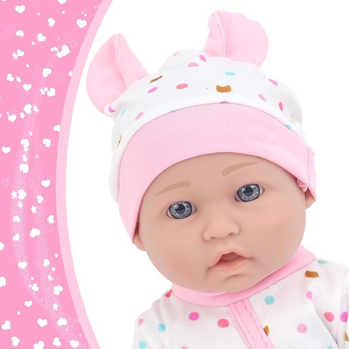 ZITA ELEMENT 12″ Baby Doll Sleeping Basket Set in Gift Box - 13 Piece Soft Baby Doll with Accessories, for Girls Ages 3+