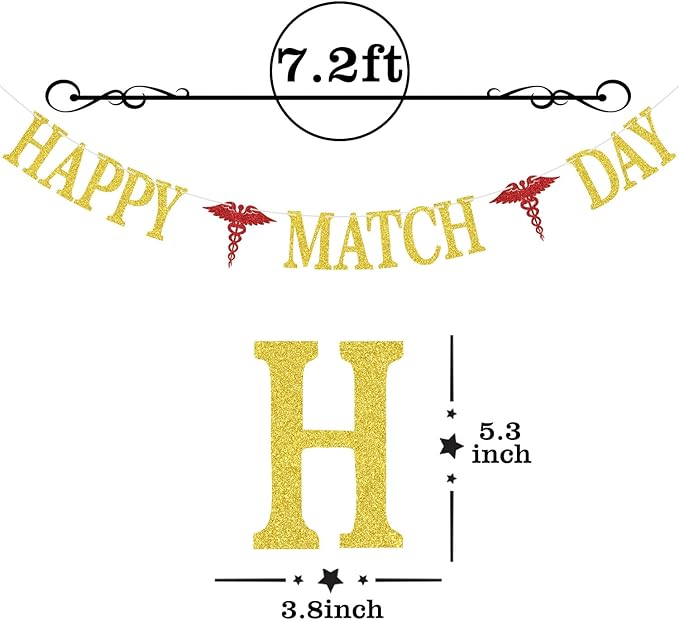 Happy Match Day Banner, Congrats on Matching Bunting Sign, Medical School Survivor Graduation Party Decorations Supplies Gold Glitter