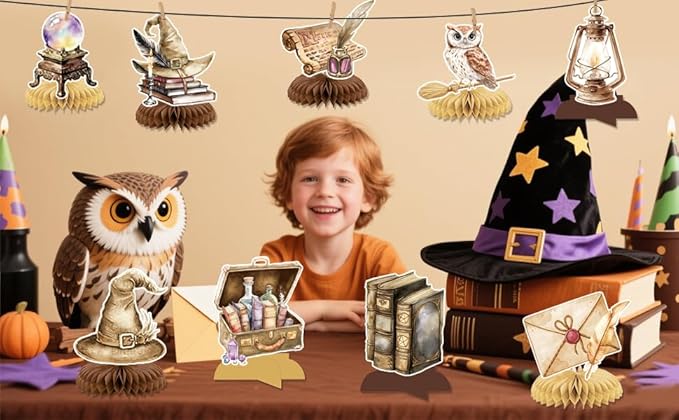 Magical Wizard Birthday Decorations - 9Pcs Magical Wizard Honeycomb Centerpieces for Tables Magic School Table Decorations for Magic Baby Shower Party Supplies