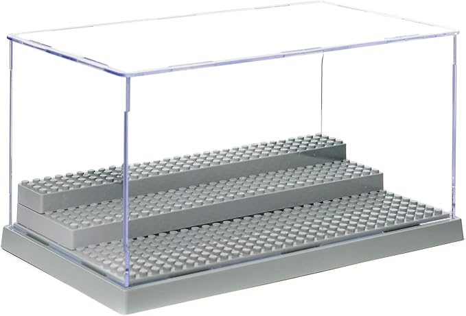 WMM Minifigure Display Case for Action Figures Blocks, Dustproof Acrylic Display Box Storage with 3 Movable Steps for Collection Models Minifigures, Bricks Blocks Toys