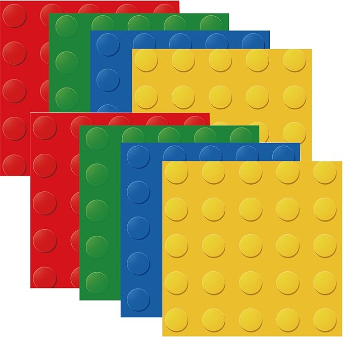 40pcs Colorful Building Block Themed Paper Napkins - 2-Ply 6.5x6.5 Inches Disposable Birthday Party Supplies & Festive Table Decorations