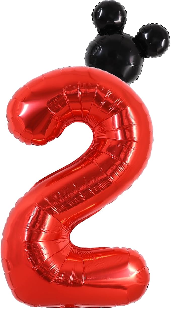 Vuzvuv 40 Inch Mouse Number Balloon No.2, Black Mouse Head Balloon and Red Giant Giant Number Two Balloon for Birthday, Mouse Theme Party Supplies, Baby Shower,Anniversary Decoration