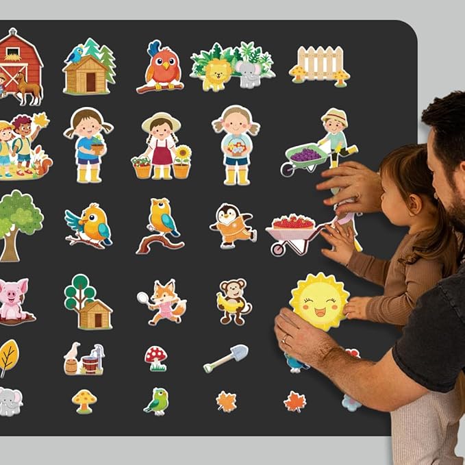 BEUNITONE 30 Pcs Multi-Scene Felt Story Board, Fuzzy Felt Play Kit with Diverse Animals, Plants & Backgrounds learningal Tool for Classroom Teaching & Home Storytelling