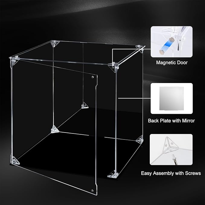 Acrylic Display Case for Collectibles Assemble Clear Acrylic Display Box with Mirrored Back, Alternative Glass Case for Action Figures Lego Model Doll Toys Display (12x12x12 inch, 30x30x30cm)