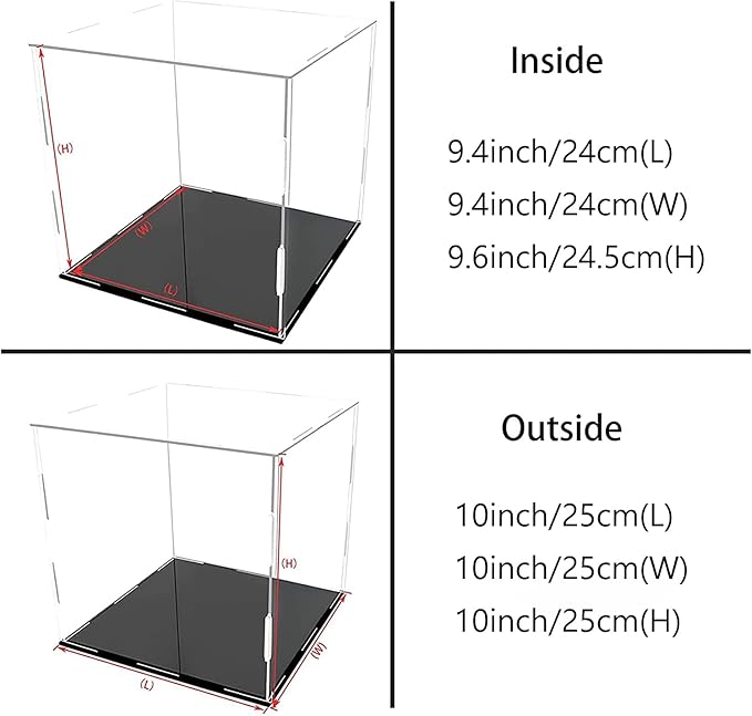 A+ DESIGN Clear Acrylic Display Case Assemble Collectibles Box Alternative Glass Case for Display Action Figures Home Storage & Organizing Toys (10x10x10 inch; 25x25x25 cm)