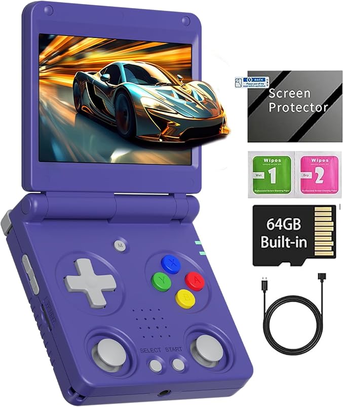 RG34XXSP Retro Handheld Game Console RG34XX SP Retro Gaming Console with 64G Preloaded 5000+ Games,3300 mAh Battey, Portable Pocket Arcade Support 30+ Simulators 5G WiFi Bluetooth HD Indigo