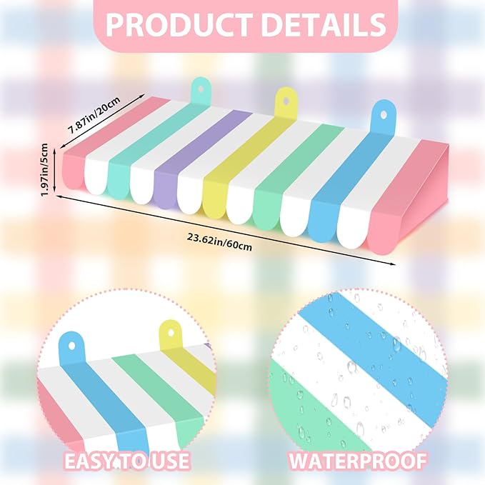 2 Pcs Circus Awning Wall Decorations 3D Carnival Tent Striped Awnings for Carnival Theme Party Ice Cream Station Classroom Decoration Circus Party Supplies (Macaron Color)