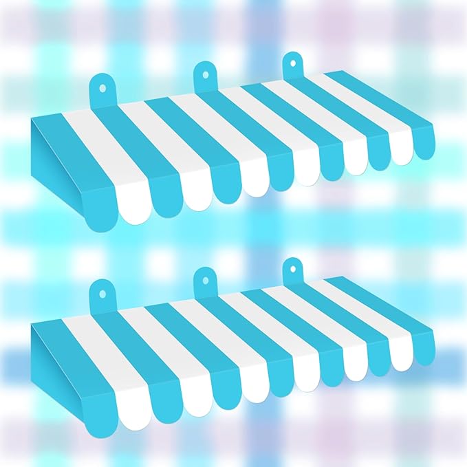 2 Piece Circus Awning Decoration 3D Carnival Tent Awning Wall Decorations for Circus Theme Party, Carnival Stand, Party Favors Supplies (Blue and White)